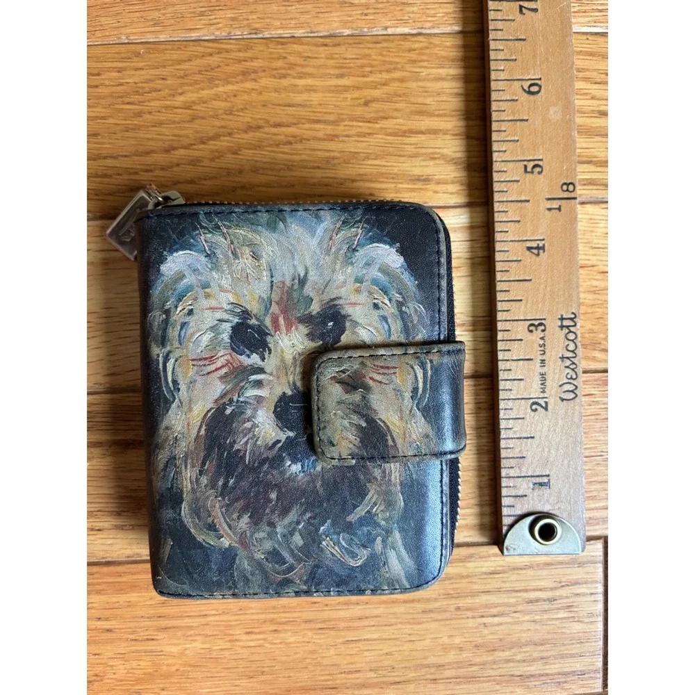 Vintage Icon Los Angeles Leather Dog Portrait Bifold Wallet Black Zip Terrier